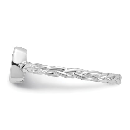 Sterling Silver Rhodium Plated Cz Braided Ring
