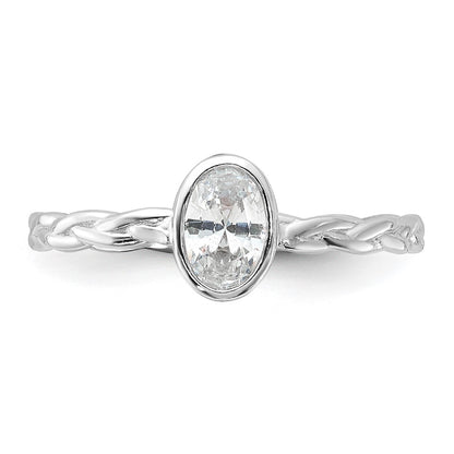 Sterling Silver Rhodium Plated Cz Braided Ring