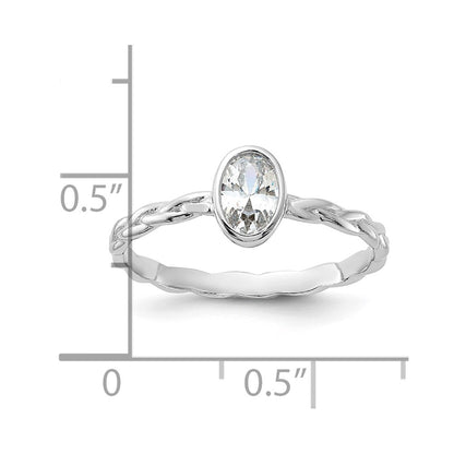 Sterling Silver Rhodium Plated Cz Braided Ring