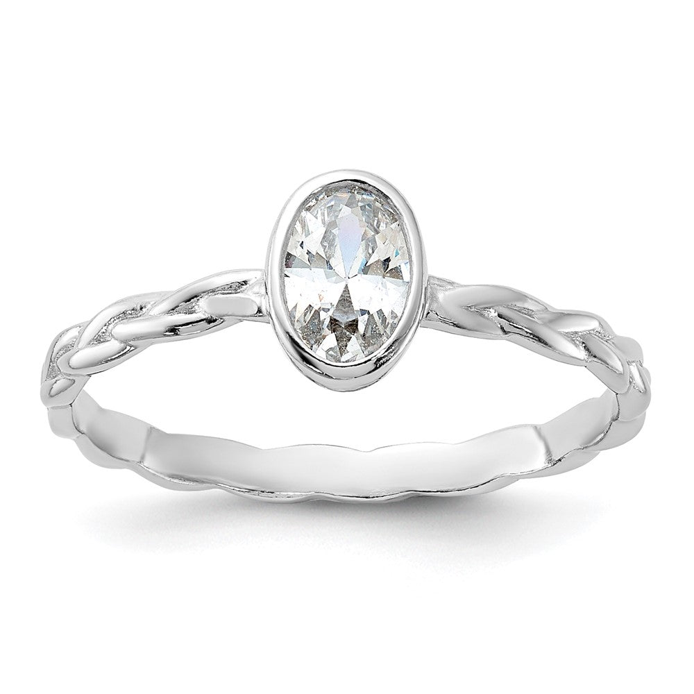 Sterling Silver Rhodium Plated Cz Braided Ring