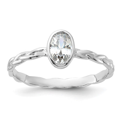 Sterling Silver Rhodium Plated Cz Braided Ring