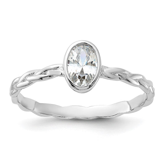 Sterling Silver Rhodium Plated Cz Braided Ring