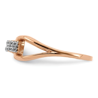 Sterling Silver Rose Tone Rectangular Cz Ring