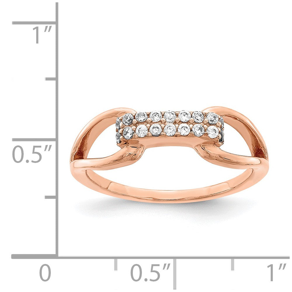 Sterling Silver Rose Tone Rectangular Cz Ring
