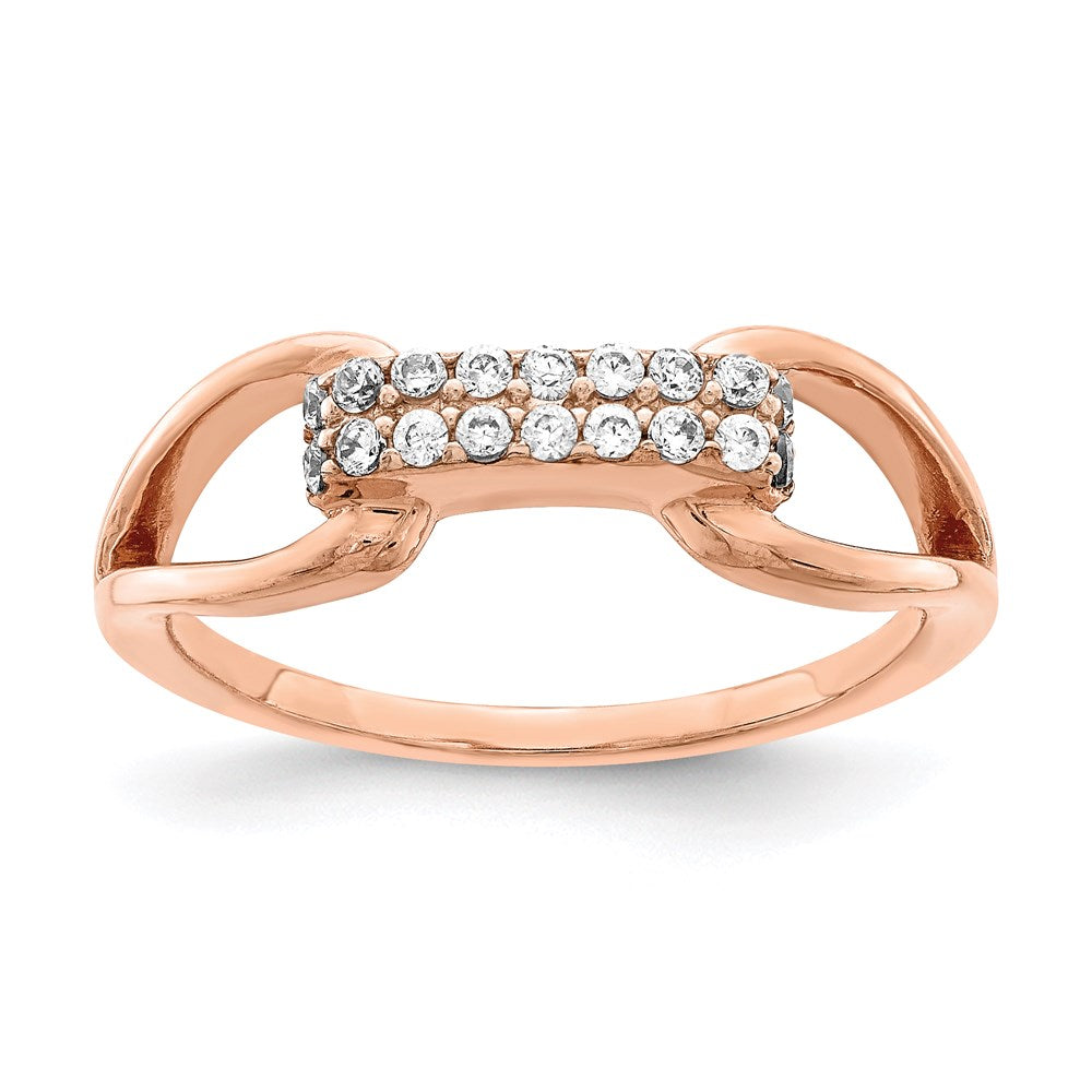 Sterling Silver Rose Tone Rectangular Cz Ring