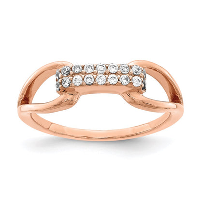 Sterling Silver Rose Tone Rectangular Cz Ring