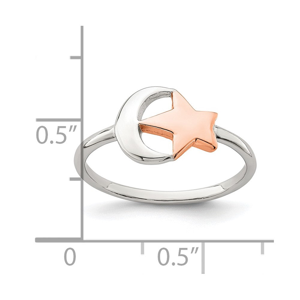 Sterling Silver Rose Tone Moon & Star Ring