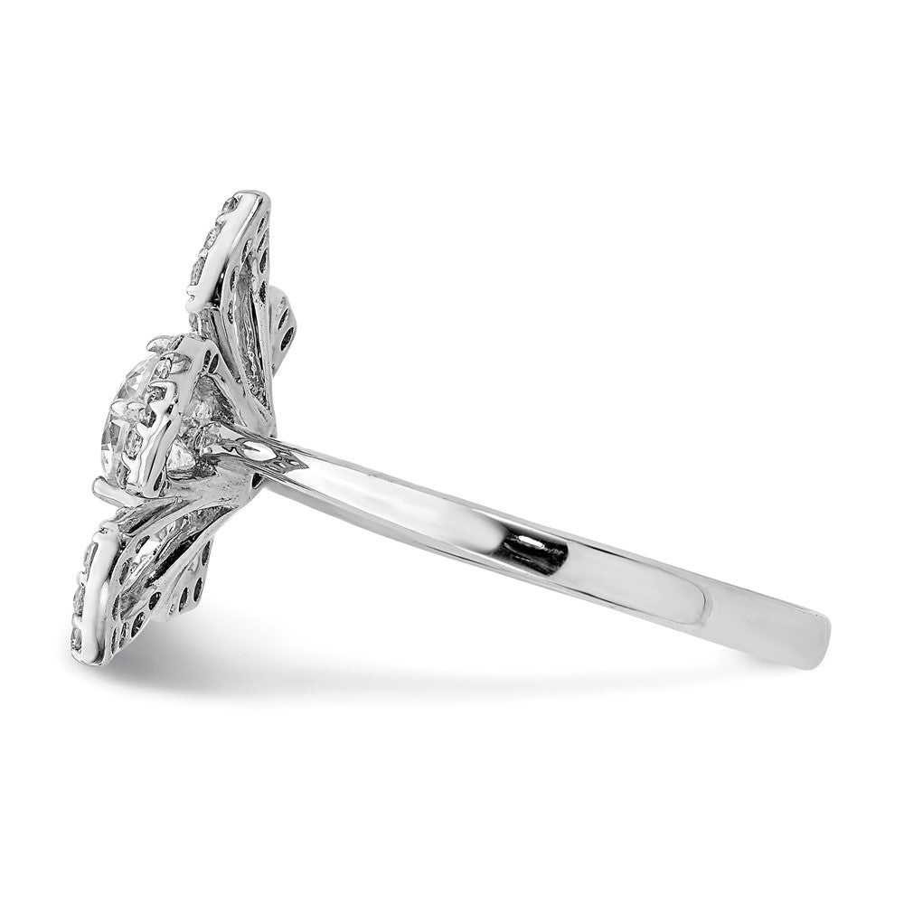 Sterling Silver Rhodium Plated Cz Flower Ring
