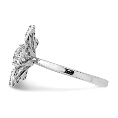 Sterling Silver Rhodium Plated Cz Flower Ring