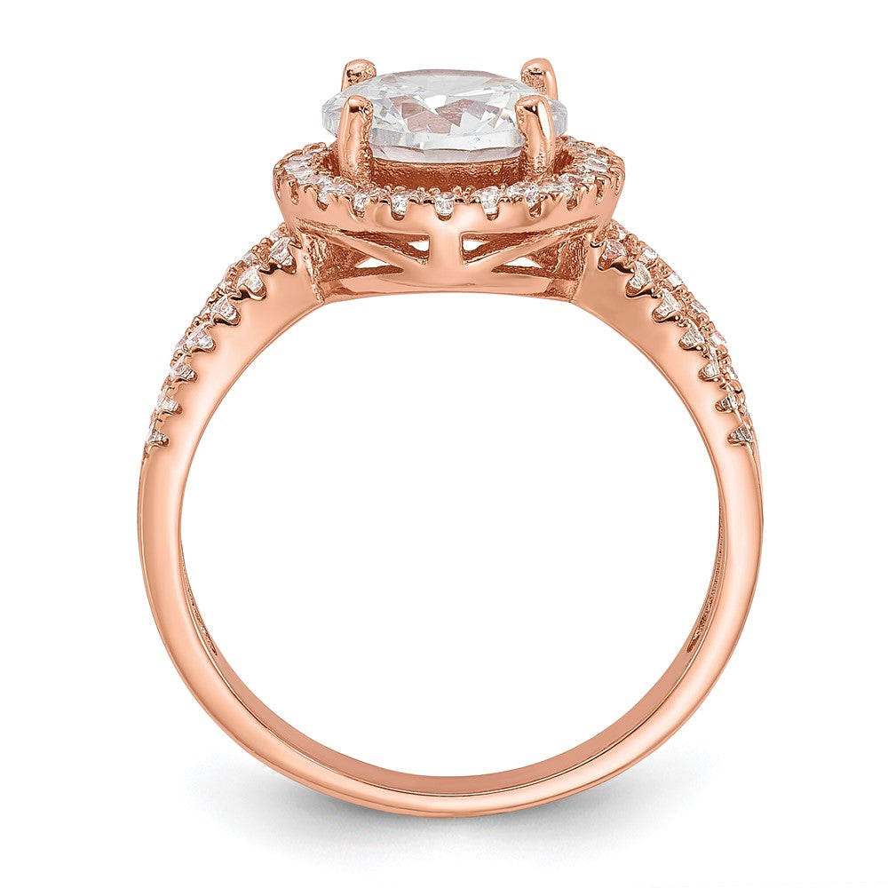 Sterling Silver Rose Tone 8mm Center Cz Halo Ring