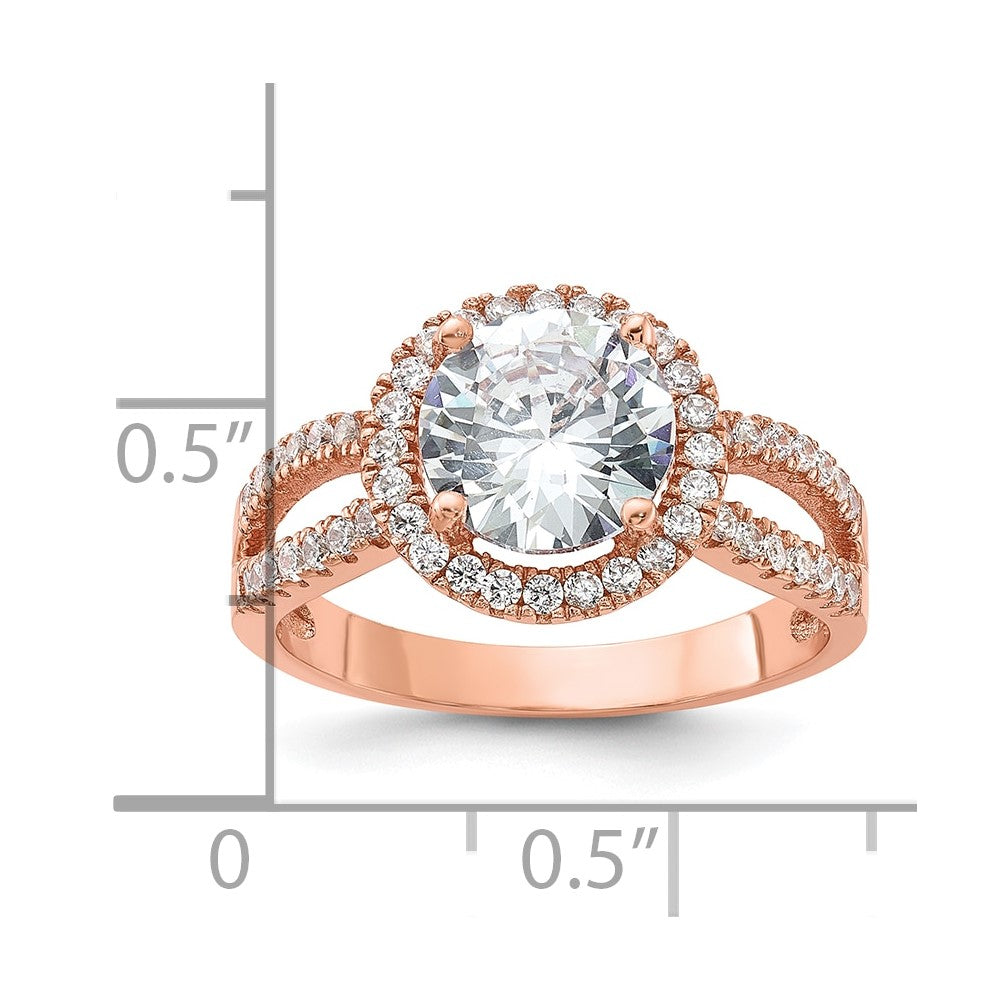 Sterling Silver Rose Tone 8mm Center Cz Halo Ring
