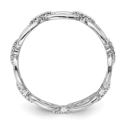 Sterling Silver Rhodium Plated Cz Bars & Oval Links Band