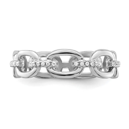 Sterling Silver Rhodium Plated Cz Bars & Oval Links Band