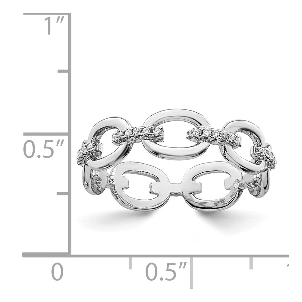 Sterling Silver Rhodium Plated Cz Bars & Oval Links Band