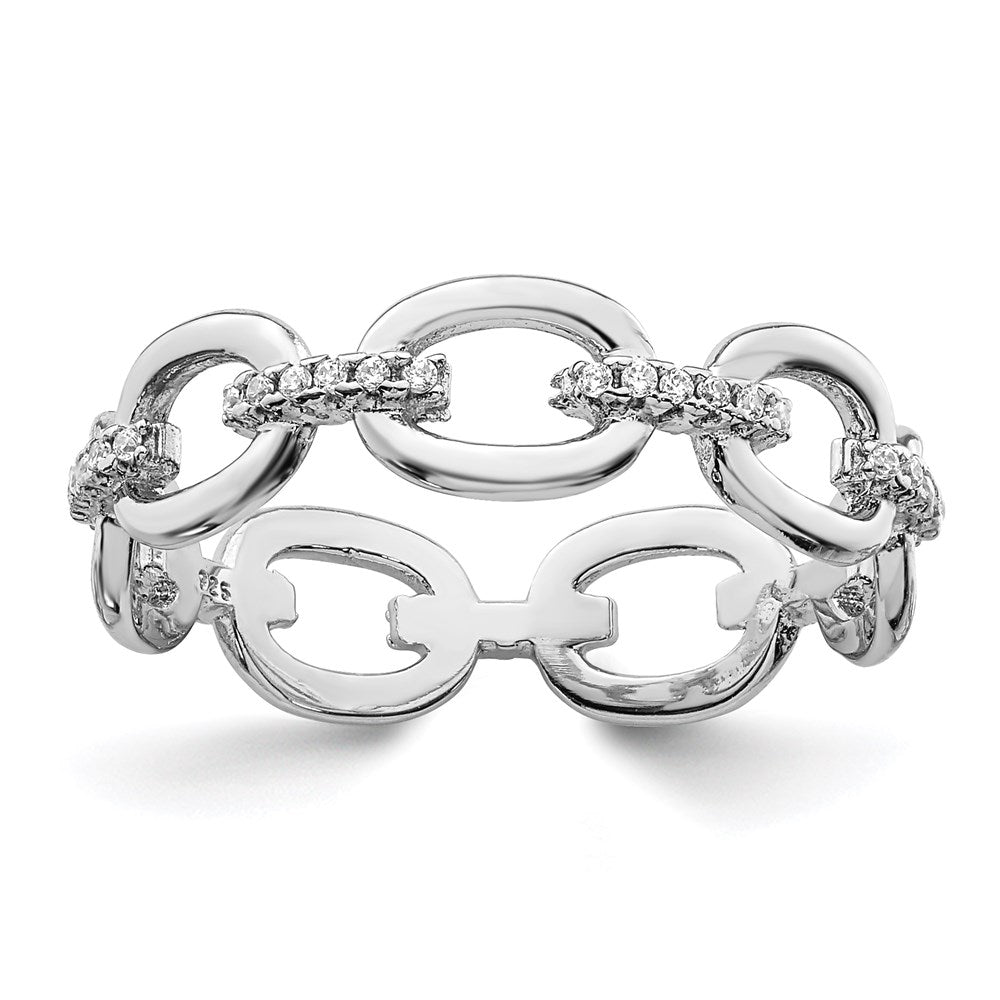 Sterling Silver Rhodium Plated Cz Bars & Oval Links Band