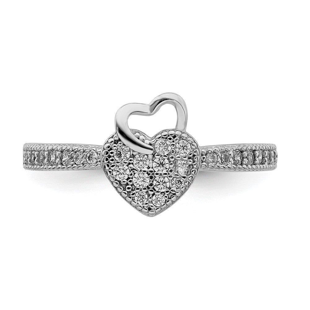 Sterling Silver Hearts Rhodium Plated Cz Ring