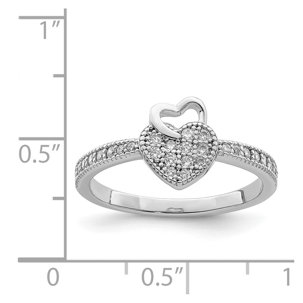 Sterling Silver Hearts Rhodium Plated Cz Ring