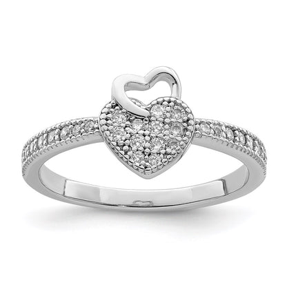Sterling Silver Hearts Rhodium Plated Cz Ring