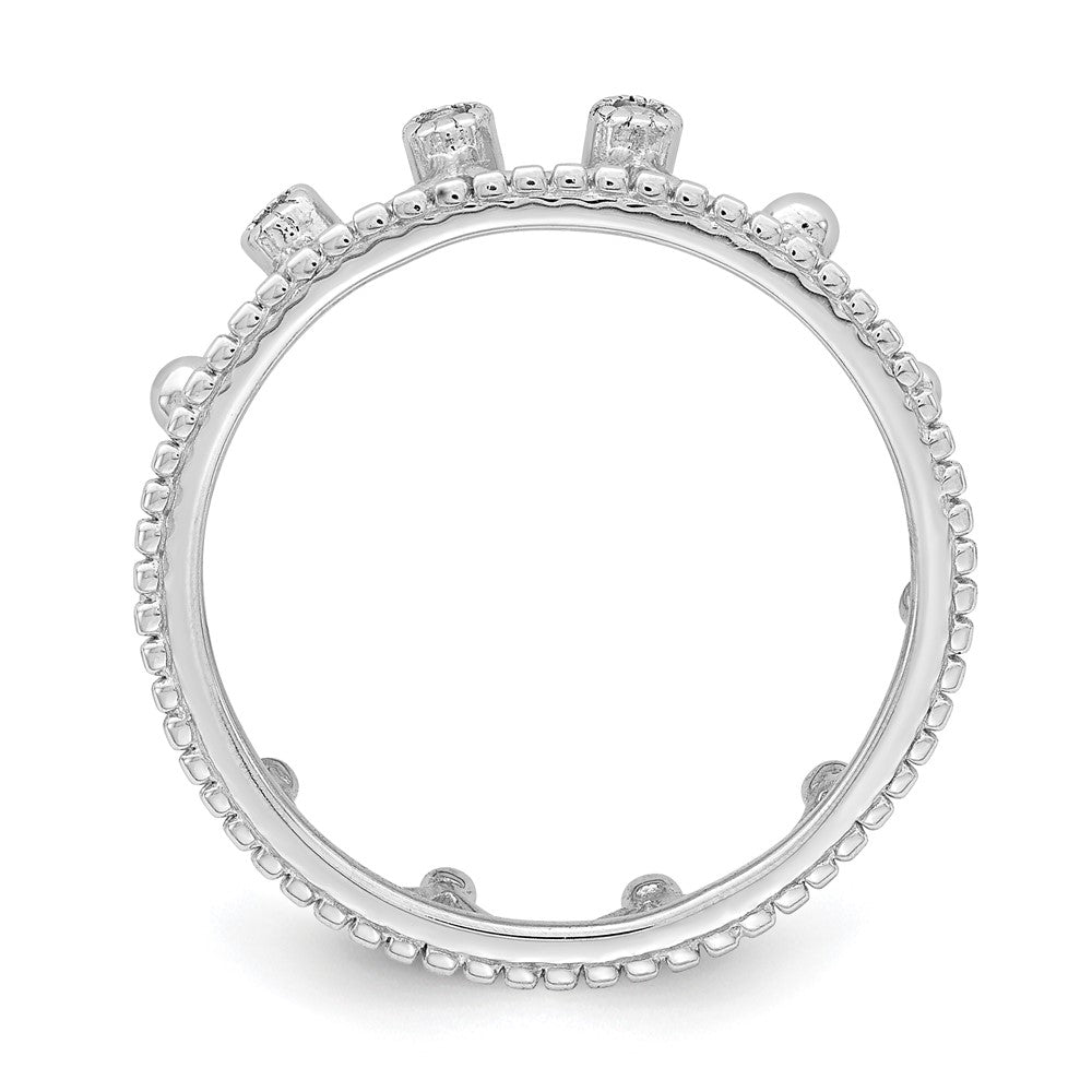 Sterling Silver Rhodium Plated Cz Crown Ring