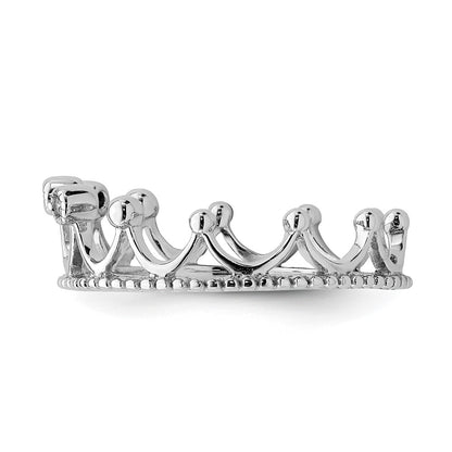 Sterling Silver Rhodium Plated Cz Crown Ring