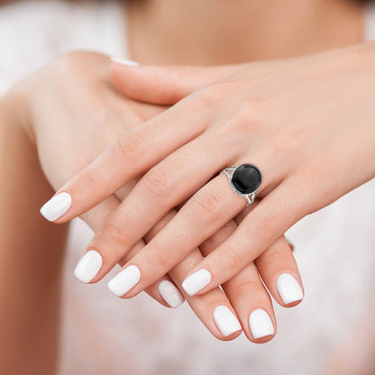 Sterling Silver Polished Black Onyx Oval Cut Ring (Size 6 Only)