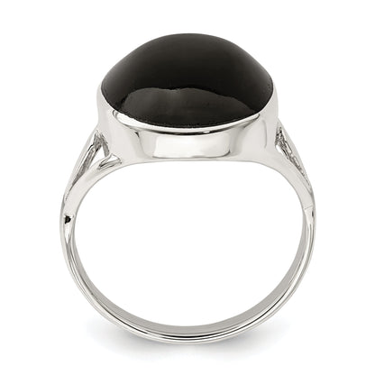 Sterling Silver Polished Black Onyx Oval Cut Ring (Size 6 Only)