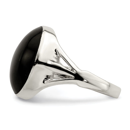 Sterling Silver Polished Black Onyx Oval Cut Ring (Size 6 Only)