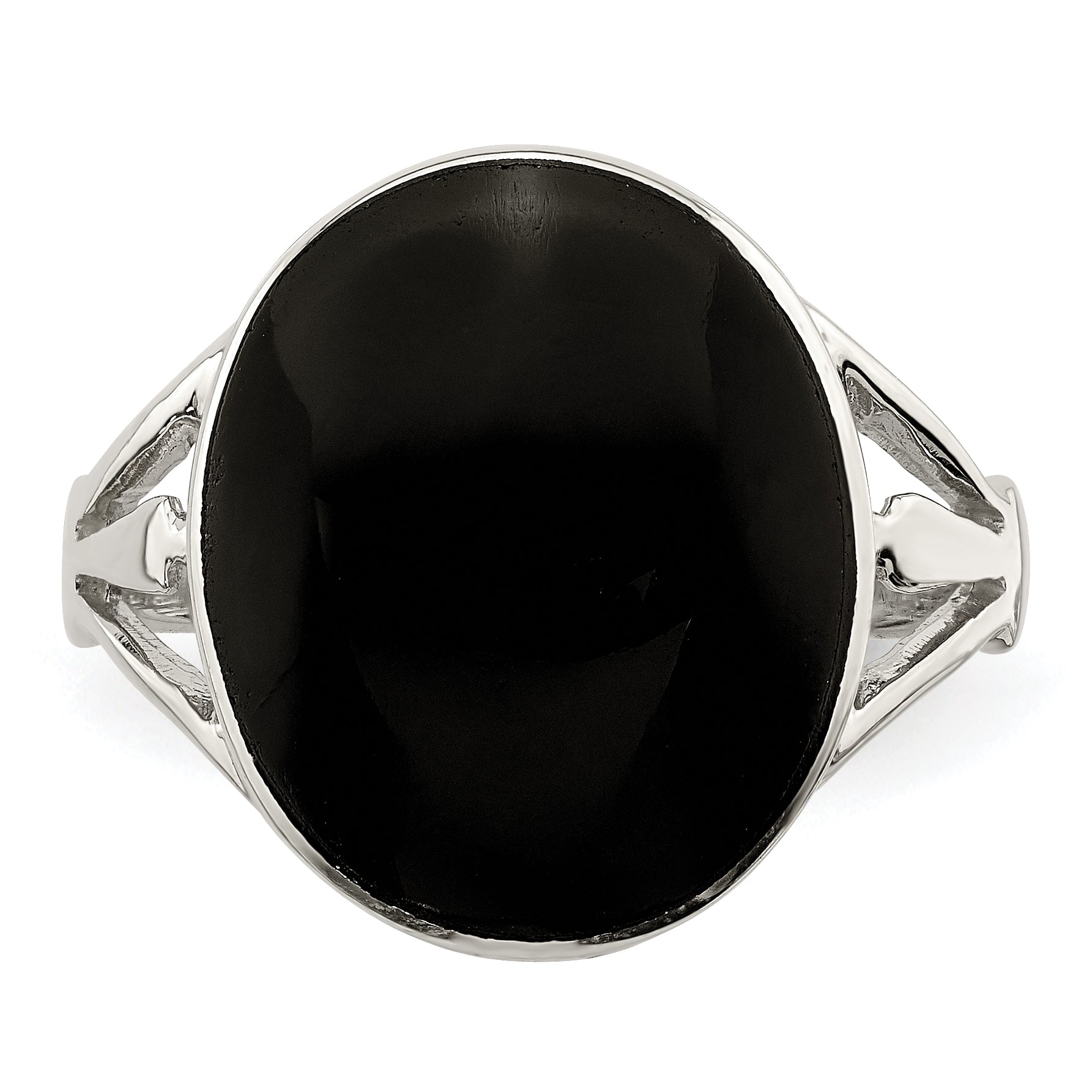 Sterling Silver Polished Black Onyx Oval Cut Ring (Size 6 Only)