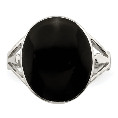 Sterling Silver Polished Black Onyx Oval Cut Ring (Size 6 Only)