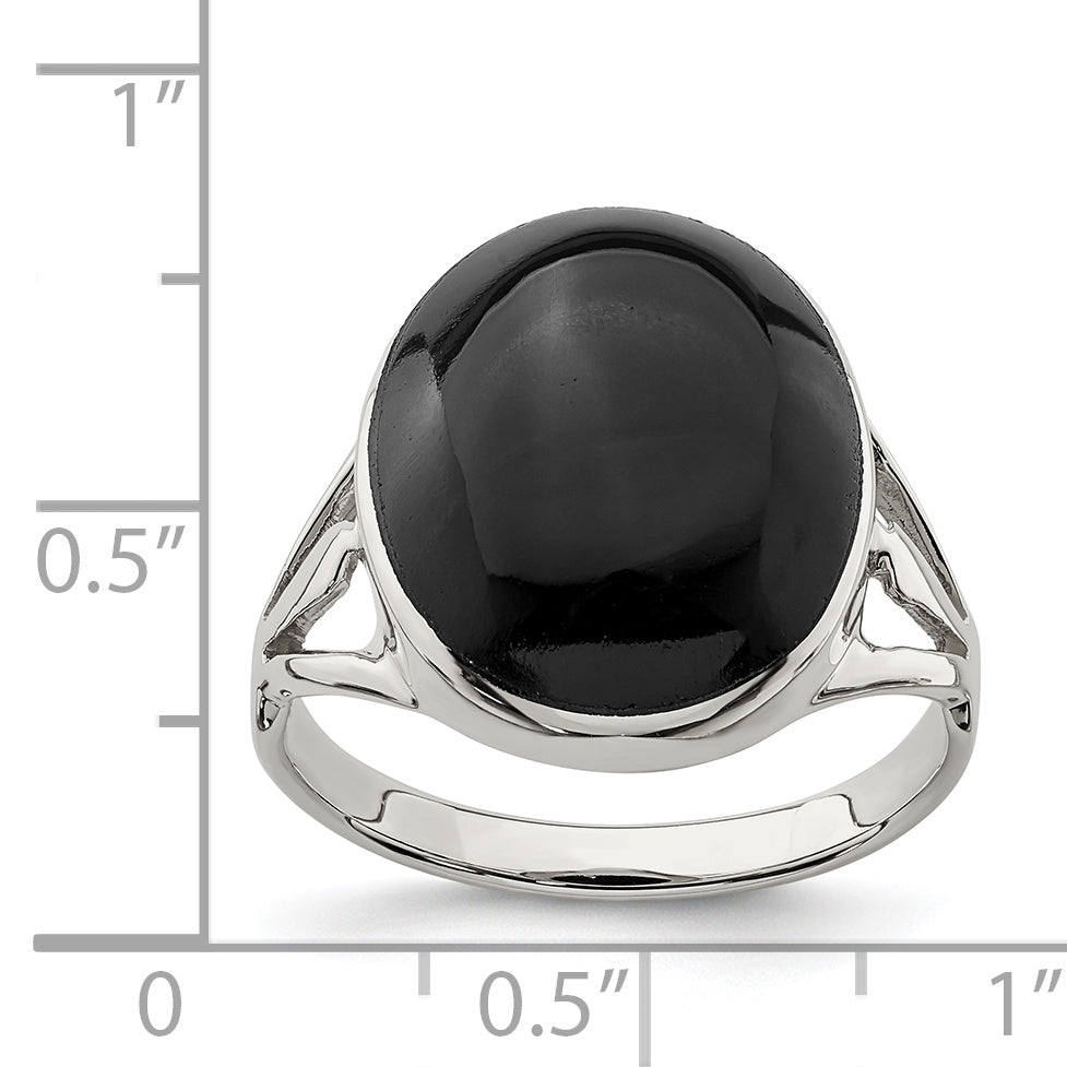 Sterling Silver Polished Black Onyx Oval Cut Ring (Size 6 Only)