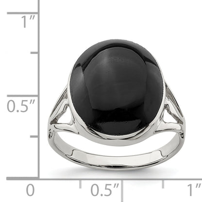 Sterling Silver Polished Black Onyx Oval Cut Ring (Size 6 Only)
