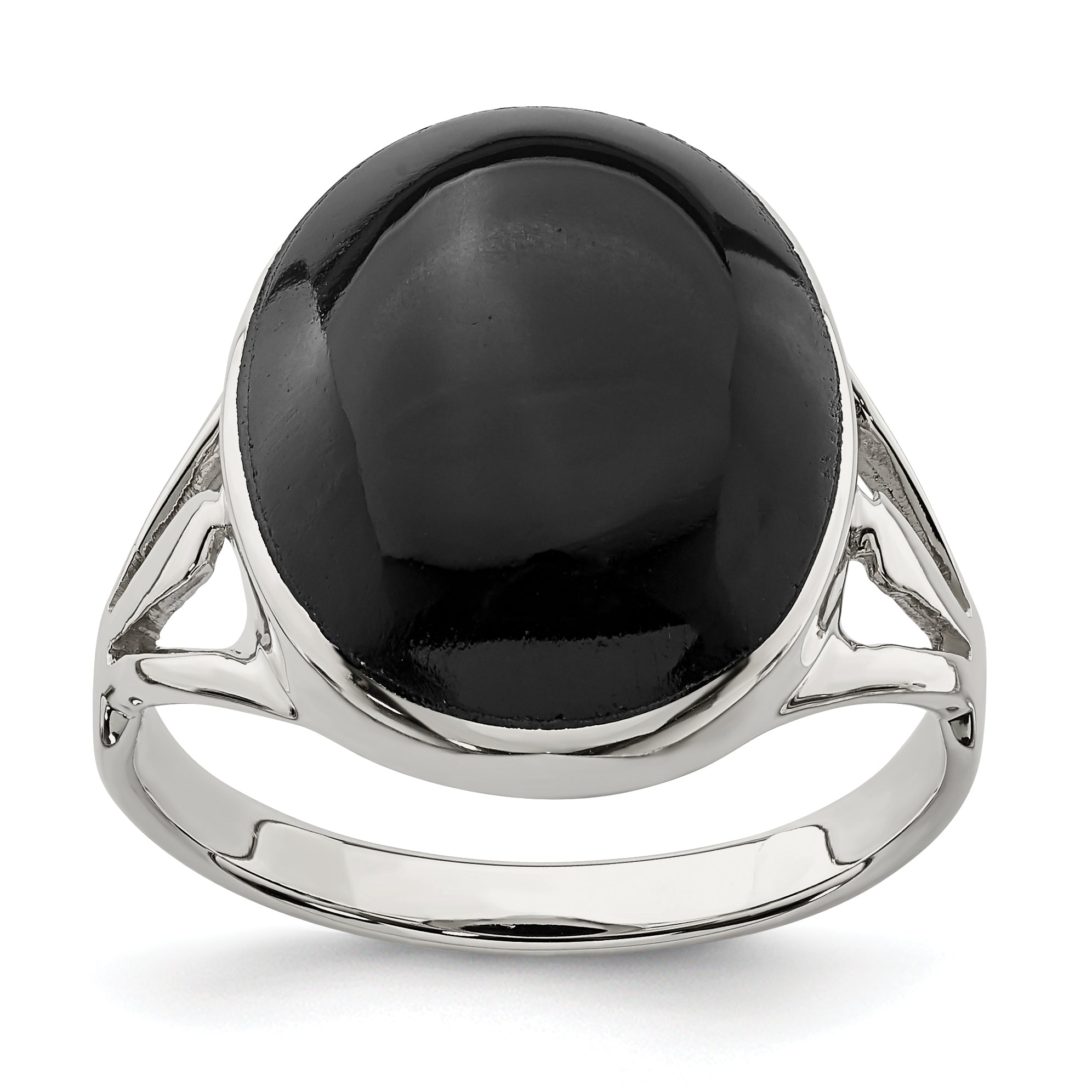 Sterling Silver Polished Black Onyx Oval Cut Ring (Size 6 Only)
