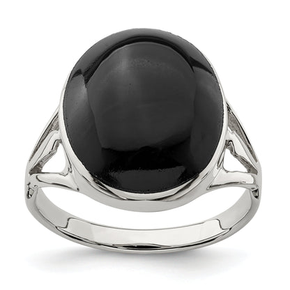 Sterling Silver Polished Black Onyx Oval Cut Ring (Size 6 Only)