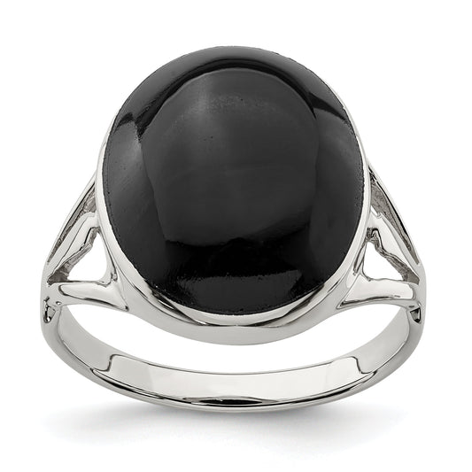 Sterling Silver Polished Black Onyx Oval Cut Ring (Size 6 Only)