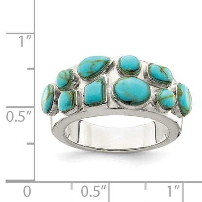 Sterling Silver Synthetic Turquoise Inlay Ring (Size 6 Only)