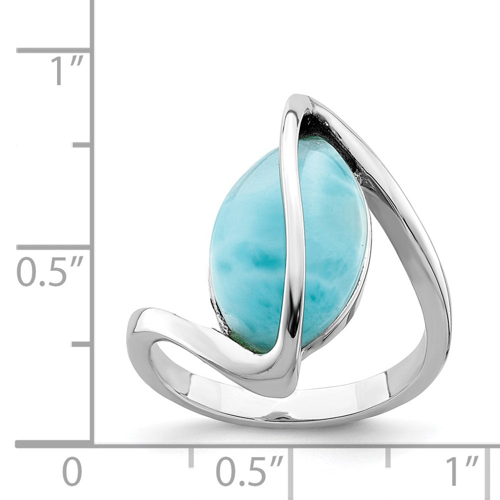 Sterling Silver Rhodium Plated Larimar Twisted Ring
