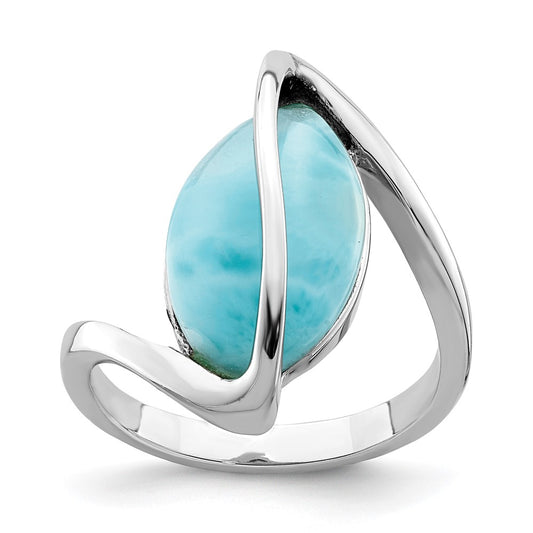 Sterling Silver Rhodium Plated Larimar Twisted Ring