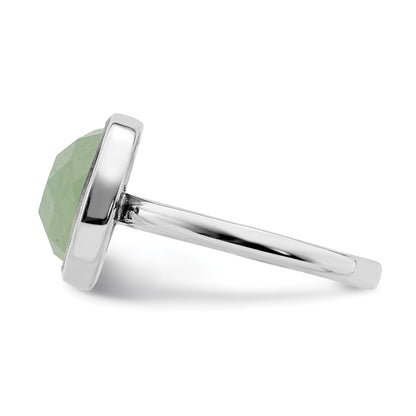 Sterling Silver Rhodium Plated Green Cz Ring