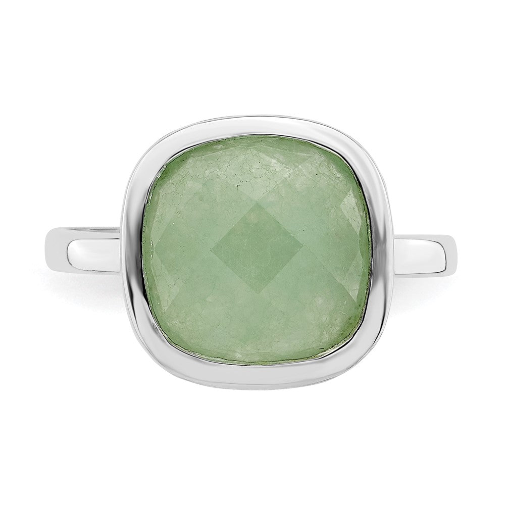 Sterling Silver Rhodium Plated Green Cz Ring