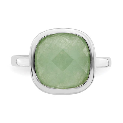 Sterling Silver Rhodium Plated Green Cz Ring