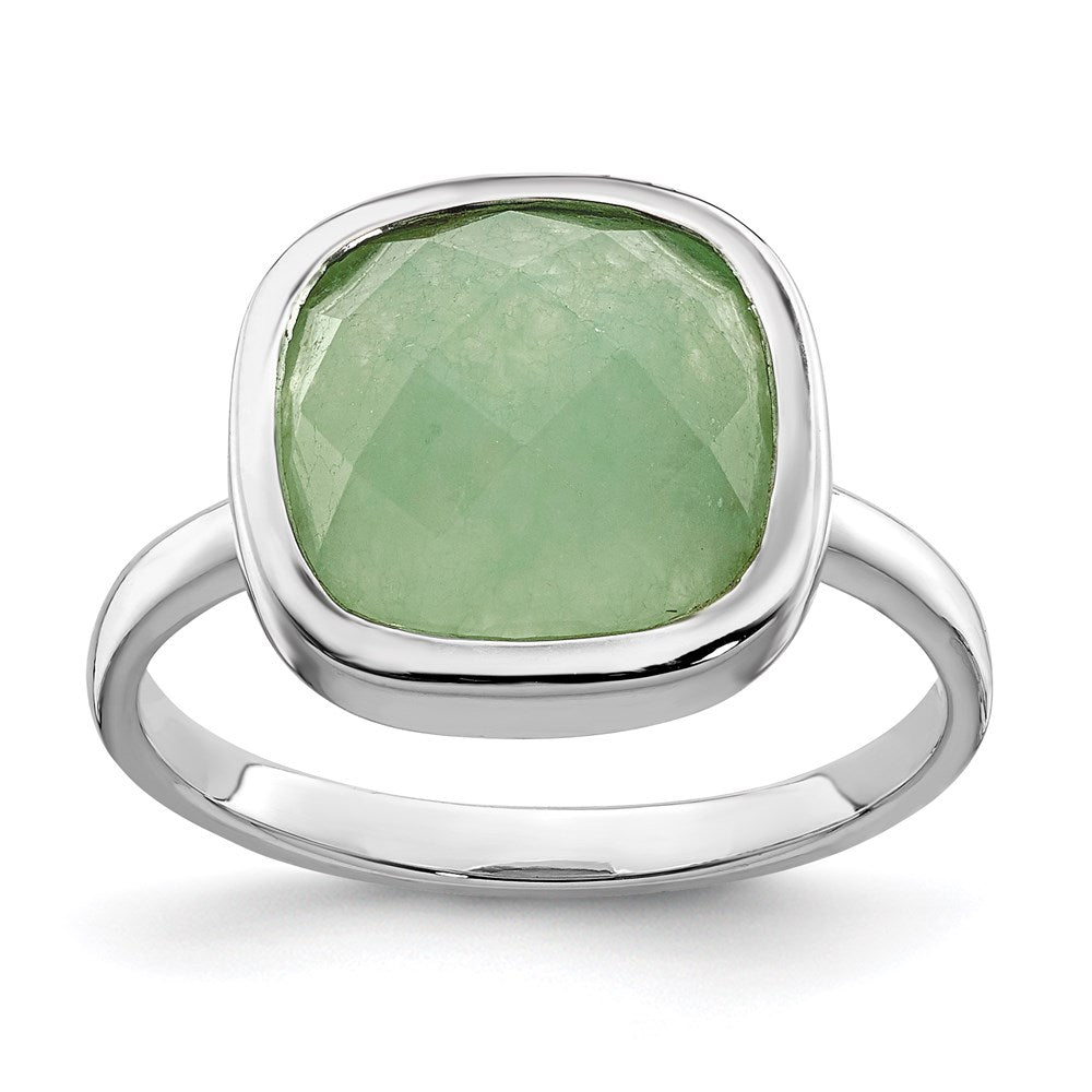 Sterling Silver Rhodium Plated Green Cz Ring