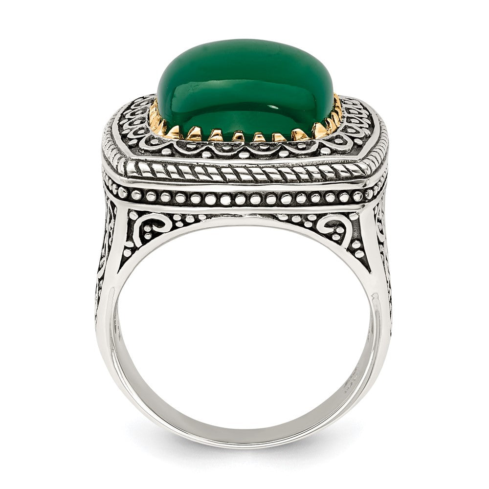 14K/Silver Two Tone Sterling Silver 14K Green Onyx Ring