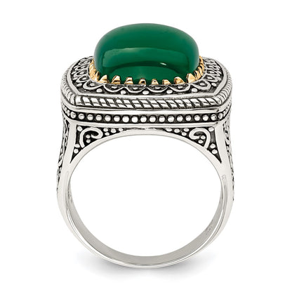 14K/Silver Two Tone Sterling Silver 14K Green Onyx Ring