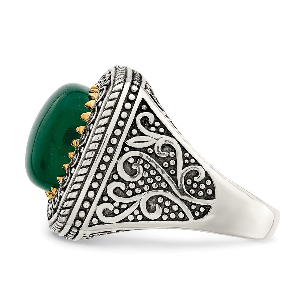 14K/Silver Two Tone Sterling Silver 14K Green Onyx Ring