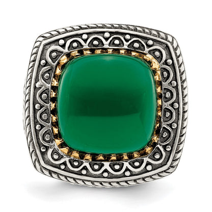 14K/Silver Two Tone Sterling Silver 14K Green Onyx Ring