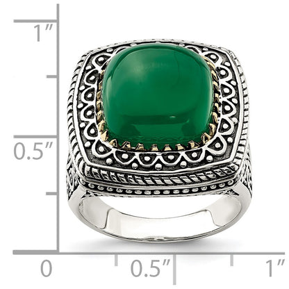 14K/Silver Two Tone Sterling Silver 14K Green Onyx Ring