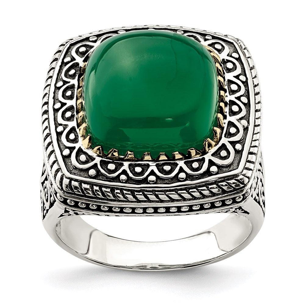 14K/Silver Two Tone Sterling Silver 14K Green Onyx Ring