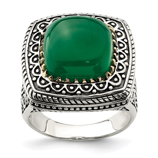 14K/Silver Two Tone Sterling Silver 14K Green Onyx Ring