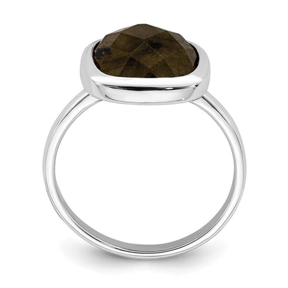 Sterling Silver Rhodium Plated Brown Cz Ring