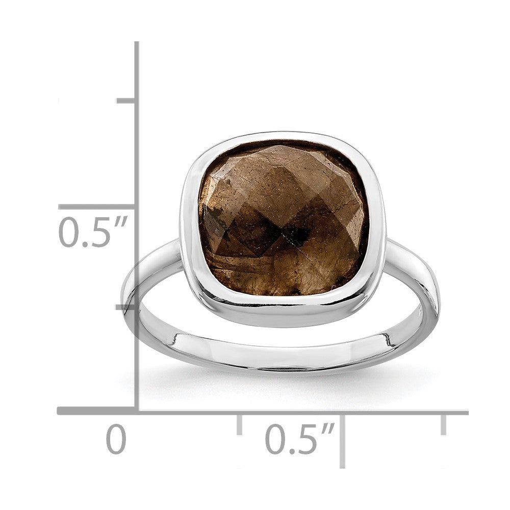 Sterling Silver Rhodium Plated Brown Cz Ring